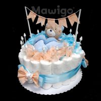 Mawigo Windeltorte Windelkuchen mit Wimpelkette in blau und aprikot