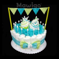 Mawigo Windeltorte Windelkuchen blau grün Muffin Wimpelkette