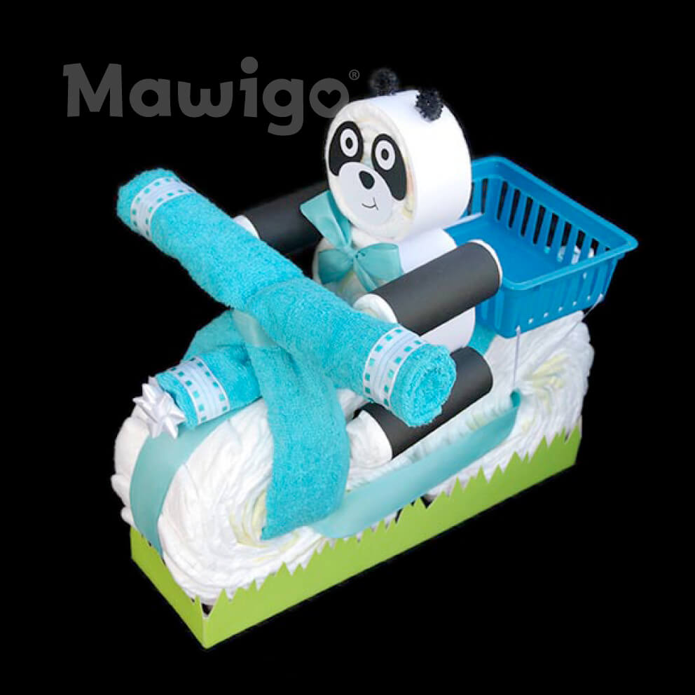 Mawigo Windelmotorrad blau Windelpanda Mawigo Windeltorte Windelmotorrad blau mit Windelpanda