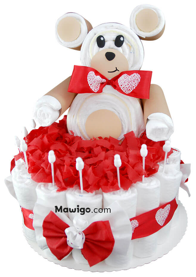 Mawigo Windelkuchen rot mit Windelbär Hauptmotiv Mawigo Windeltorte Windelkuchen Windelbär Hauptmotiv