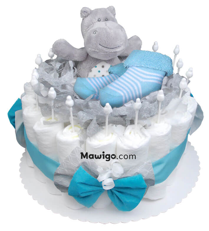 Mawigo Windelkuchen Nilpferd türkis grau Hauptmotiv Mawigo Windeltorte Windelkuchen Nilpferd türkis grau Hauptmotiv