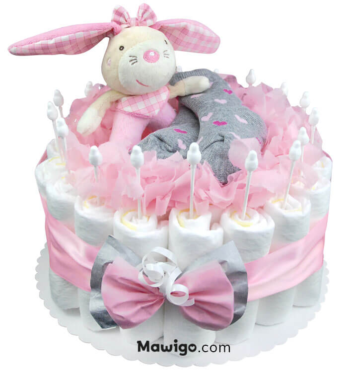 Mawigo Windelkuchen Hase rosa grau Hauptmotiv Mawigo Windeltorte Windelkuchen Hase rosa grau