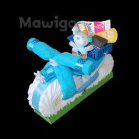 Mawigo Windeltorte Windelmotorrad blau mit Greifling Bär
