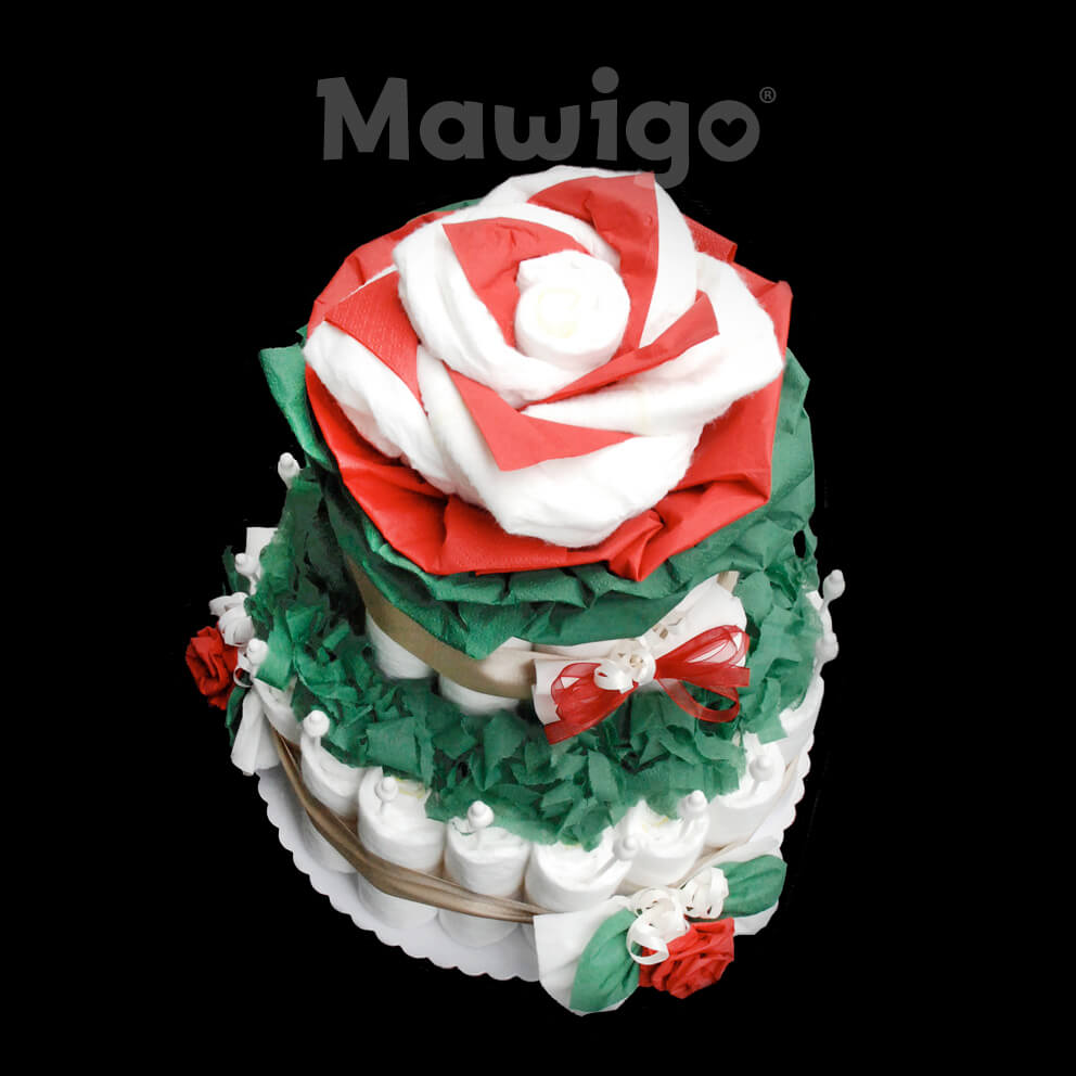 Mawigo Windelrosentorte rot grün Rose Mawigo Windelgeschenk Windelrosentorte rot grün oben