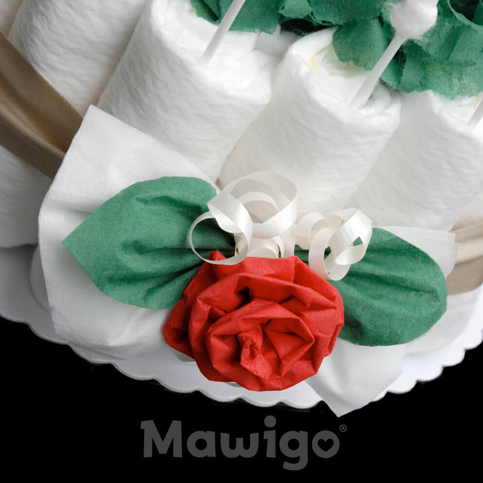 Mawigo Windelrosentorte Rose im Detail Mawigo Windelgeschenk Windelrosentorte Rose Deko