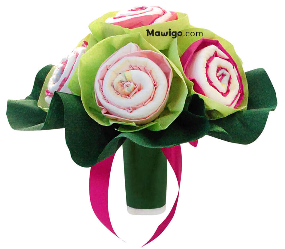 Mawigo Windelblumenstrauß rosa pink Hauptmotiv Mawigo Windeltorte Windelblumenstrauß Mädchen