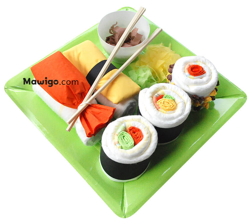 Mawigo Windelsushi grüner Teller Hauptmotiv Mawigo Windeltorte Windelsushi Hauptmotiv