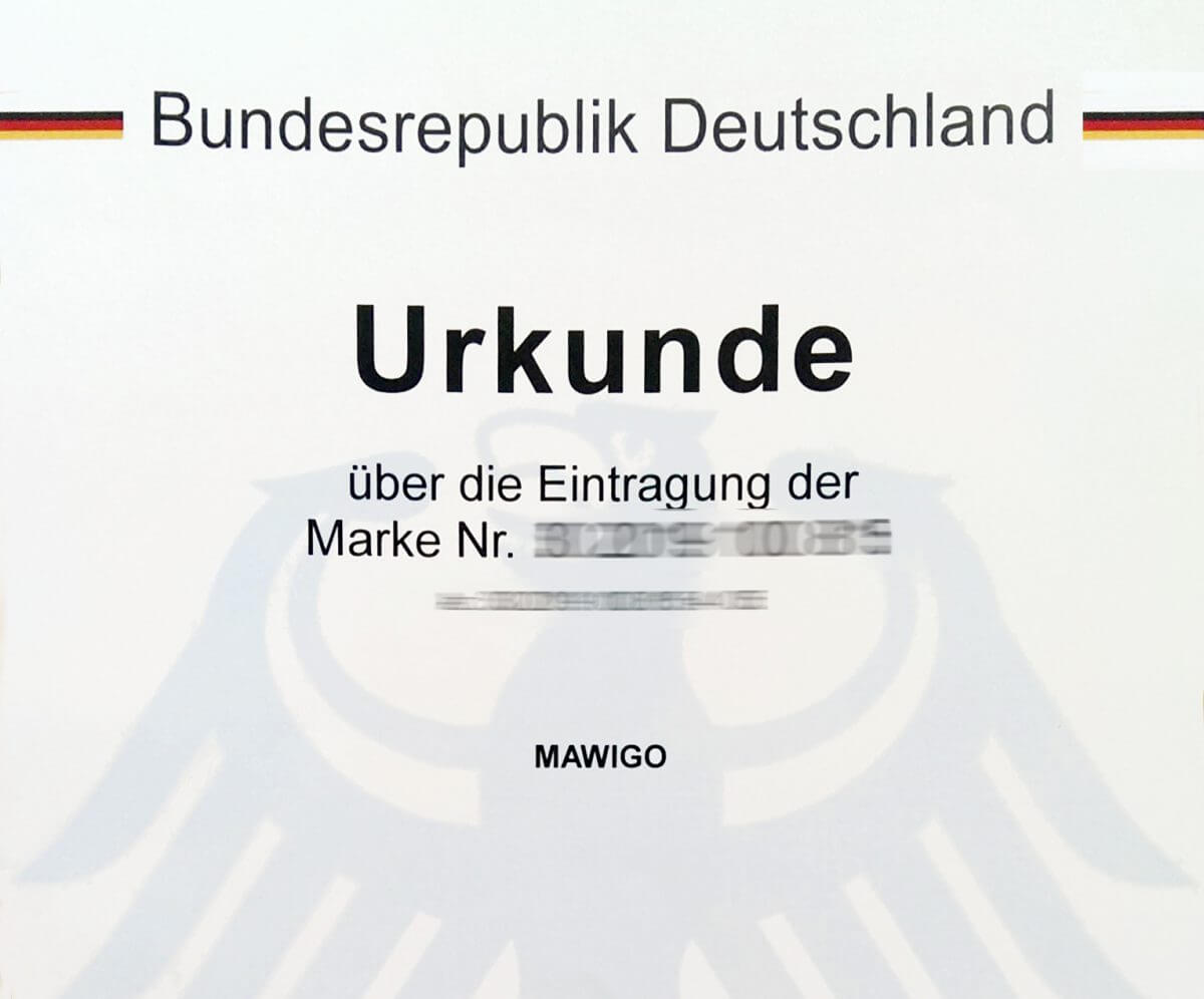 Urkunde Markeneintragung Mawigo